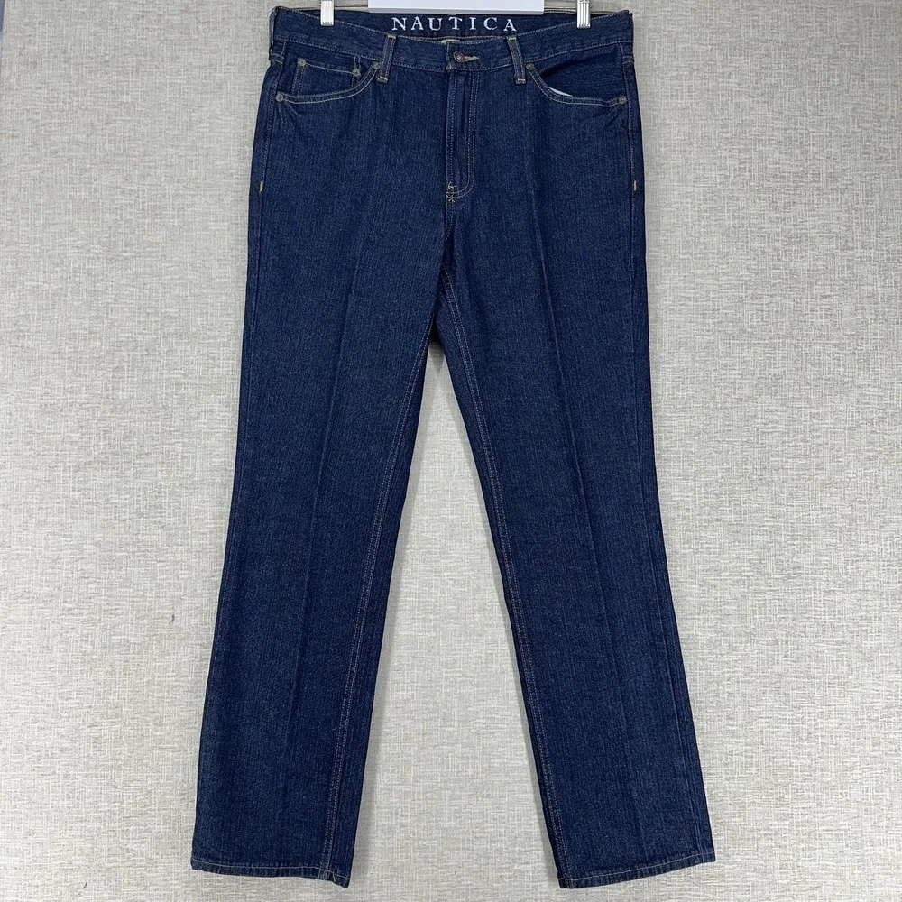 Nautica Jeans Mens 34x32 (Actual 36x32) Blue Dark Wash Classic Straight 5Pocket